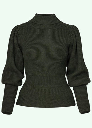 Edwardian Cycling Sweater i pine green melange merinould bluse Emmy Design 