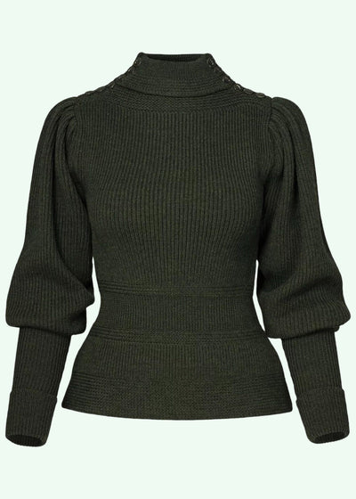 Edwardian Cycling Sweater i pine green melange merinould bluse Emmy Design 
