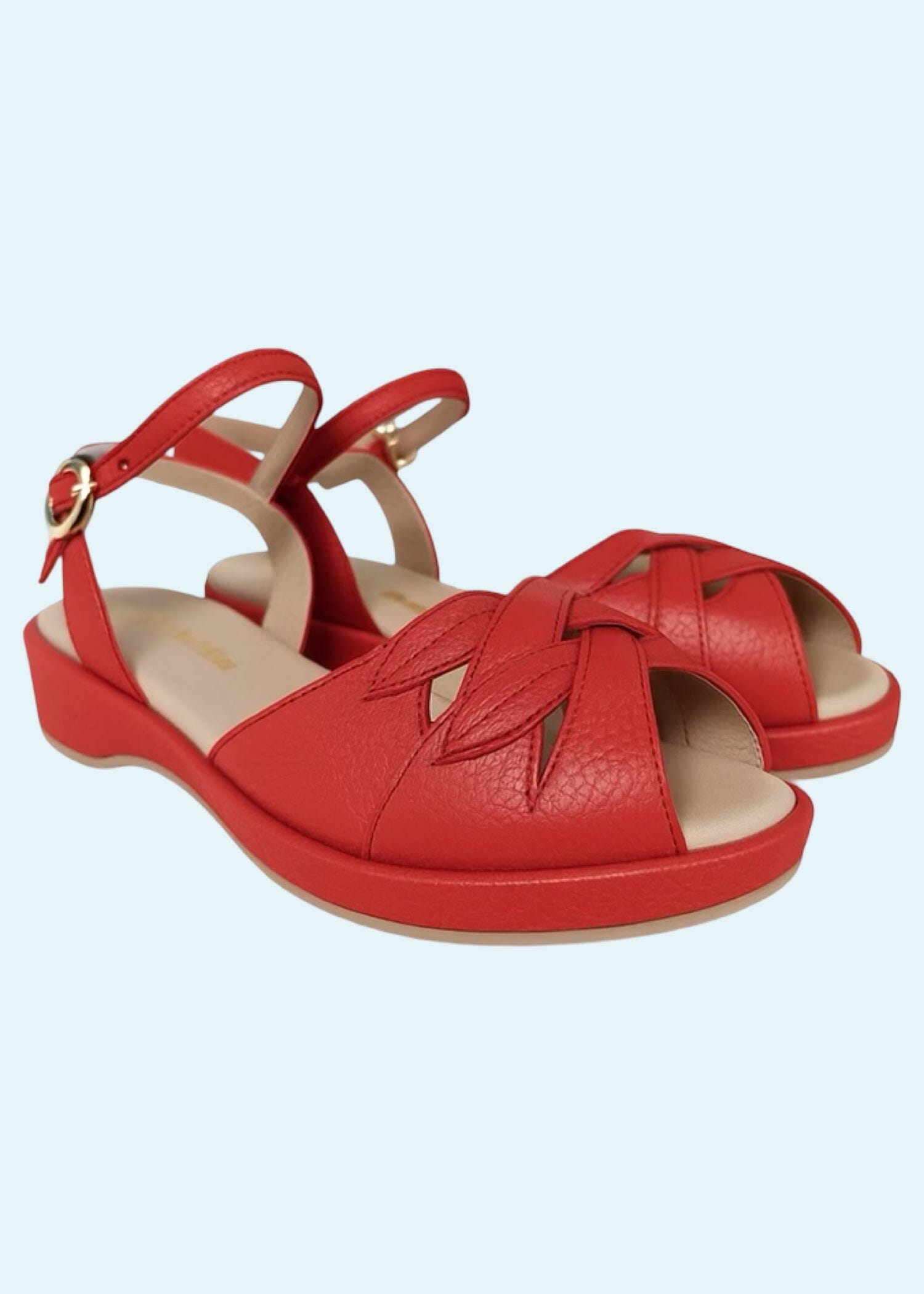 Elba rød wedge sandal med bladmønster sko Charlie Stone 