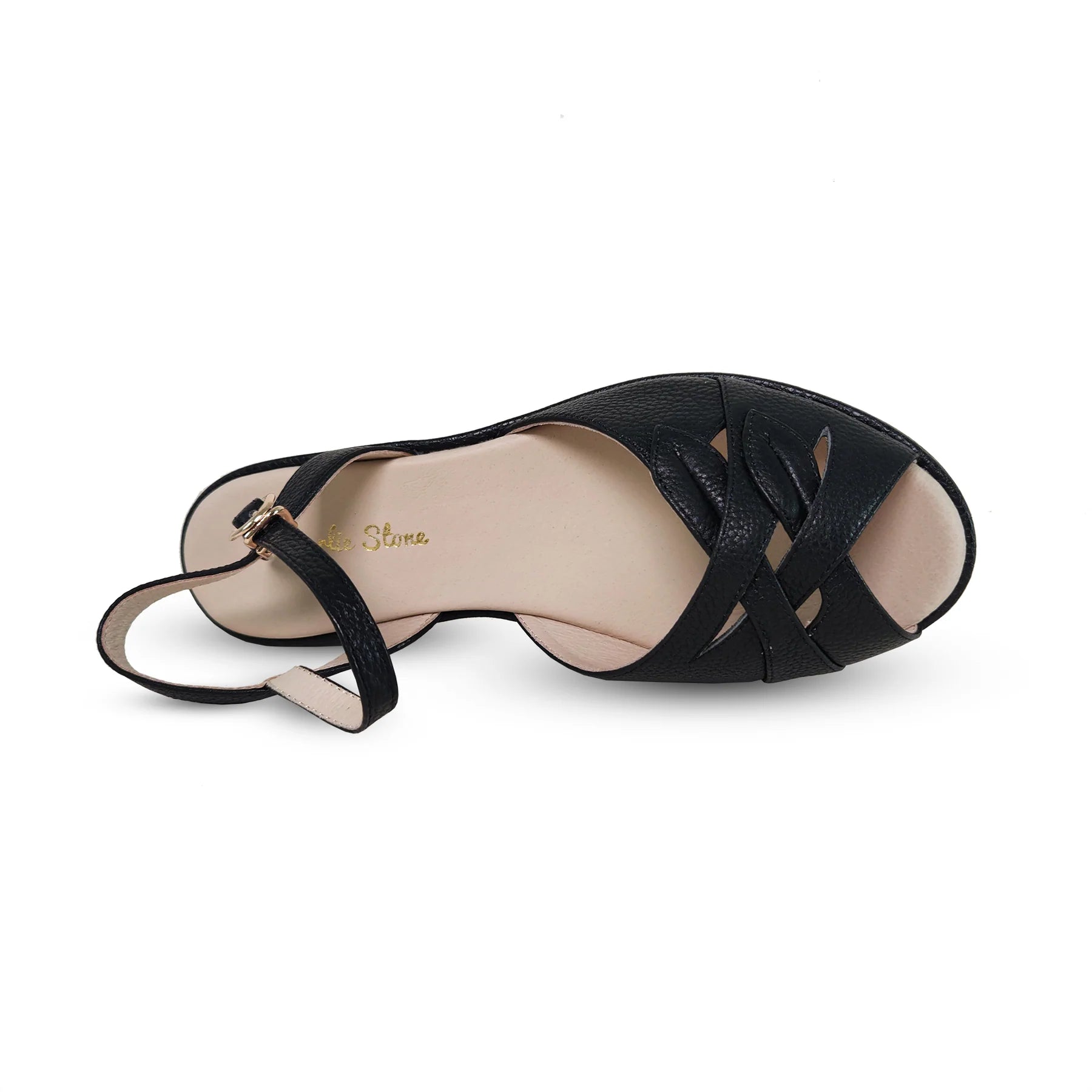 Elba sort wedge sandal med bladmønster sko Charlie Stone 