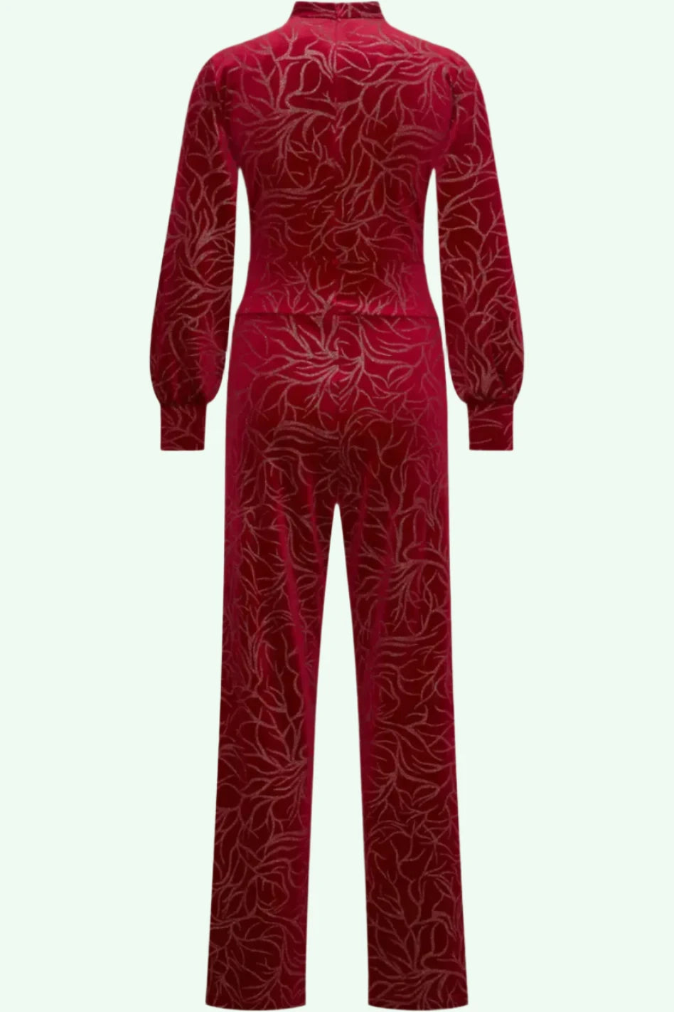 Emmylou buksedragt i guld og rød velour bukser Very Cherry 