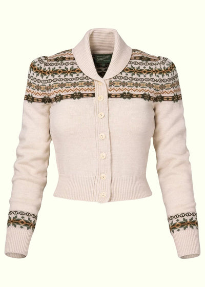 Fair Isle Knit Jacket i antikhvid melange Mondo Kaos 