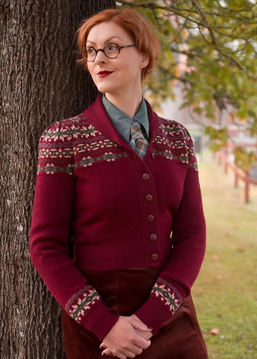 Fair Isle Knit Jacket i maroon melange Mondo Kaos 