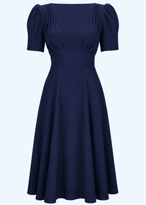 'Girl Friday' 1940'er stils kjole - navy blå aline kjole House of Foxy 
