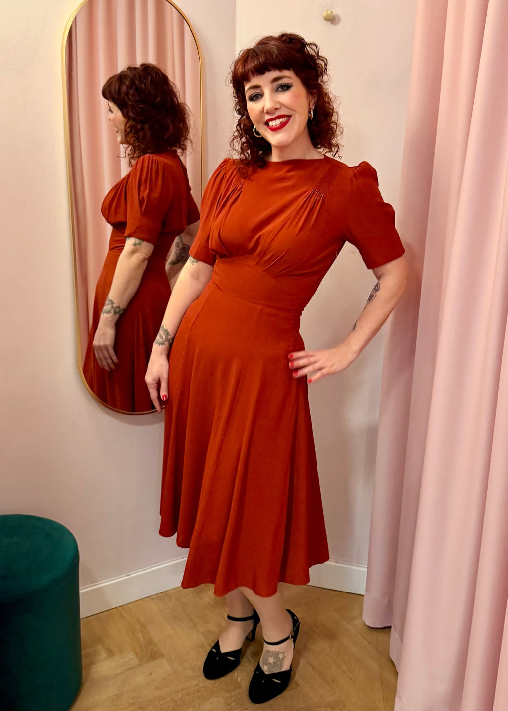 retro a line dresses Judy Dress - 1950s Retro A-line Dress With Scoop Neck and Contrast Collar