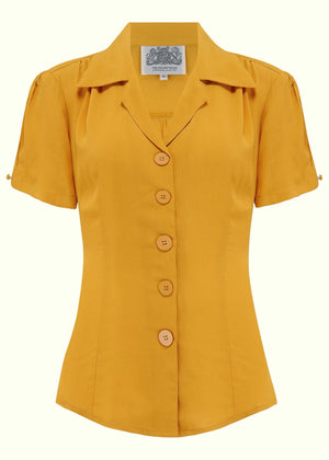 Grace kortærmet skjorte i mustard kortærmet skjorte Seamstress Of Bloomsbury 