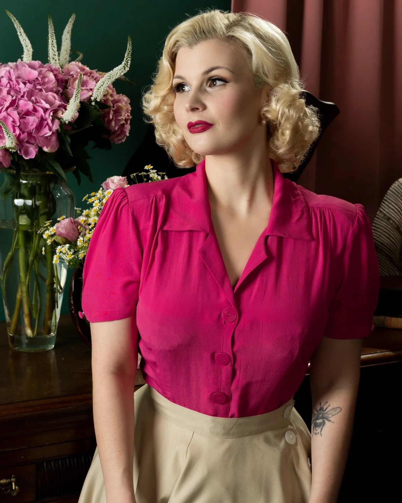 Grace kortærmet skjorte i pink Seamstress Of Bloomsbury 