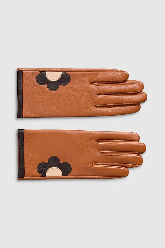 Handsker i cognacfarvet læder med marguerit Accessories Mabel Sheppard 