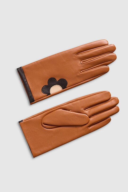 Handsker i cognacfarvet læder med marguerit Accessories Mabel Sheppard 