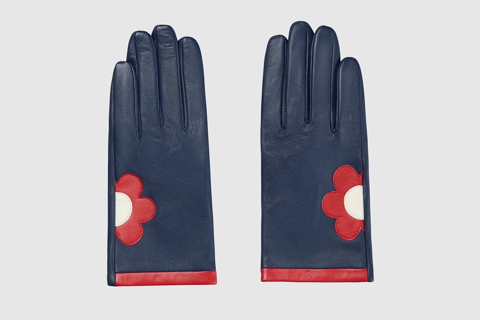 Handsker i navy læder med marguerit handsker Mabel Sheppard 