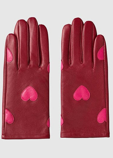 Handsker i rød læder med pink hjerter Accessories Mabel Sheppard 