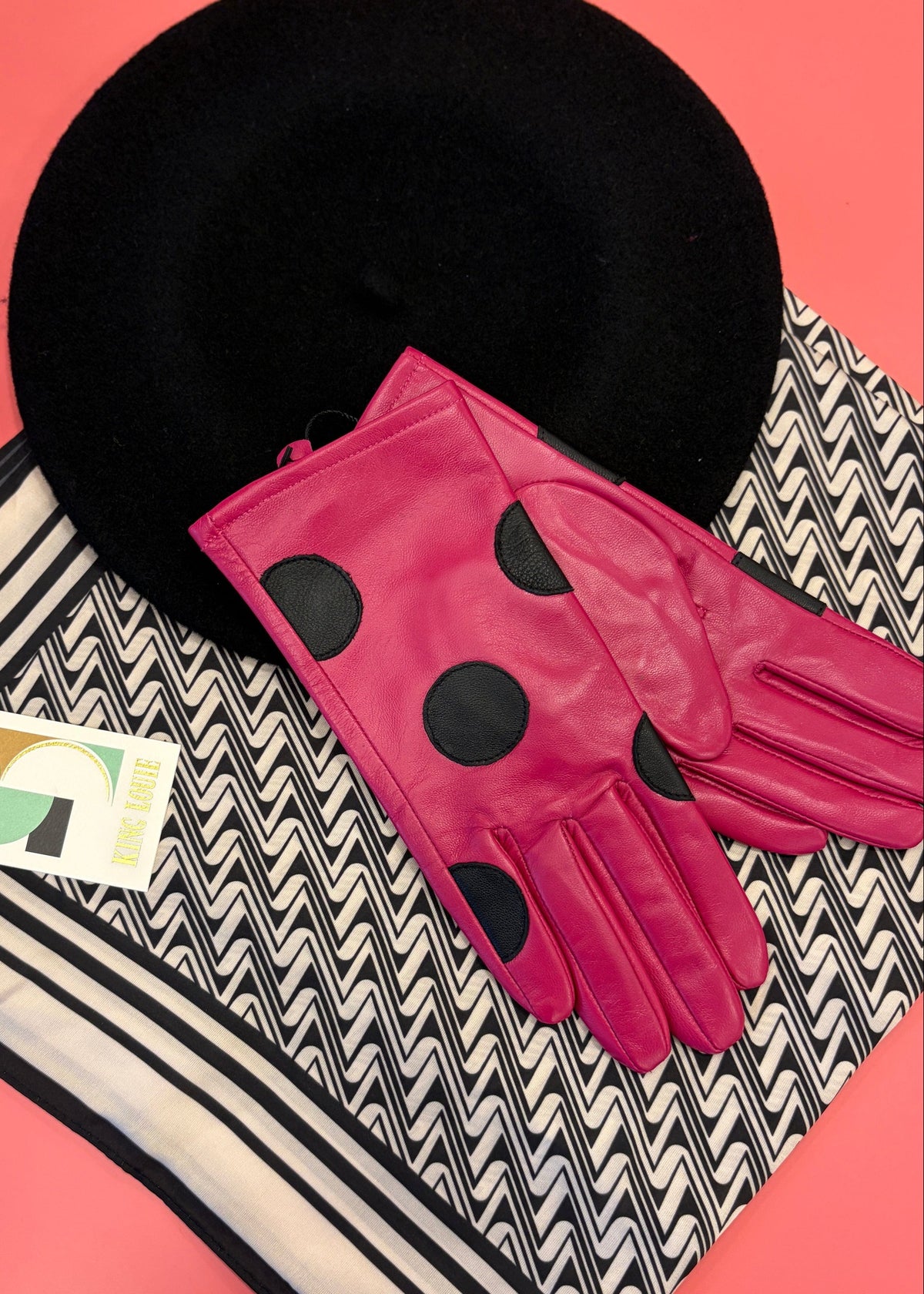 Handsker i skind - pink med polka prikker handsker Mabel Sheppard 