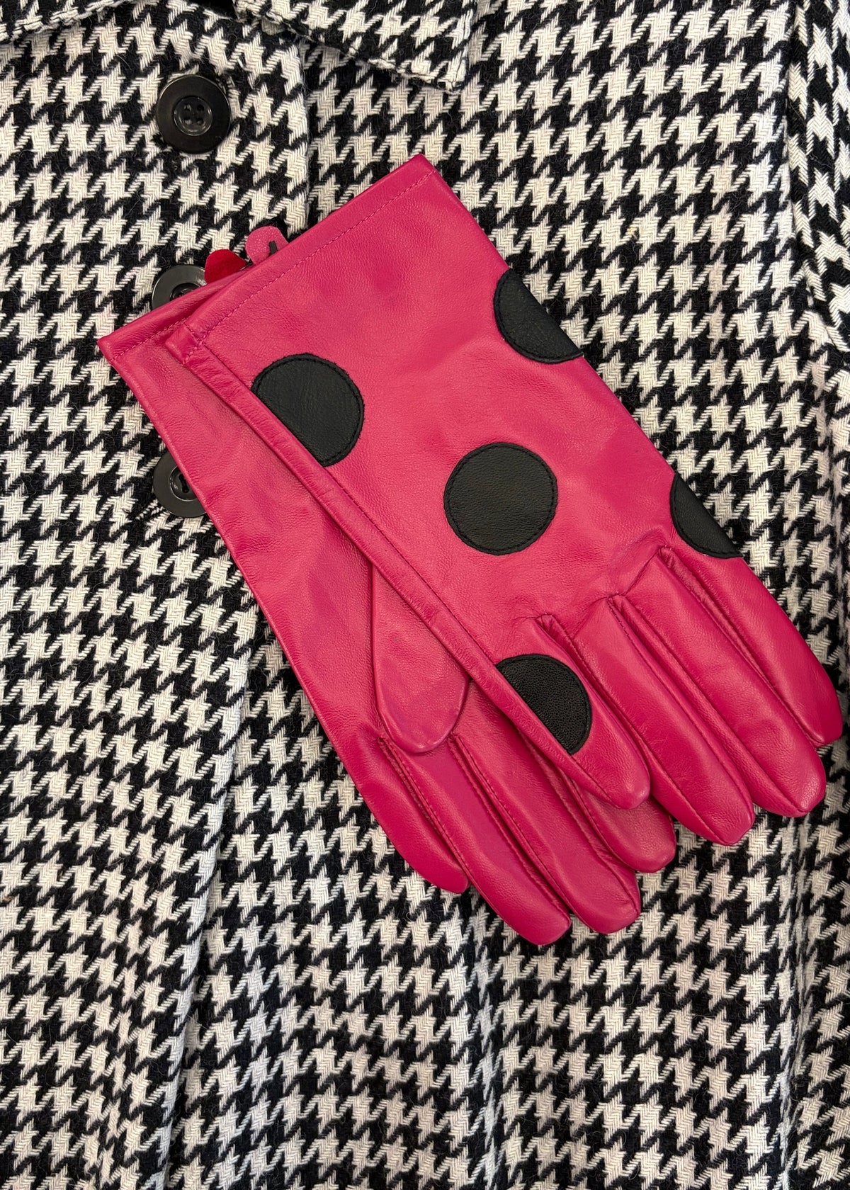 Handsker i skind - pink med polka prikker handsker Mabel Sheppard 