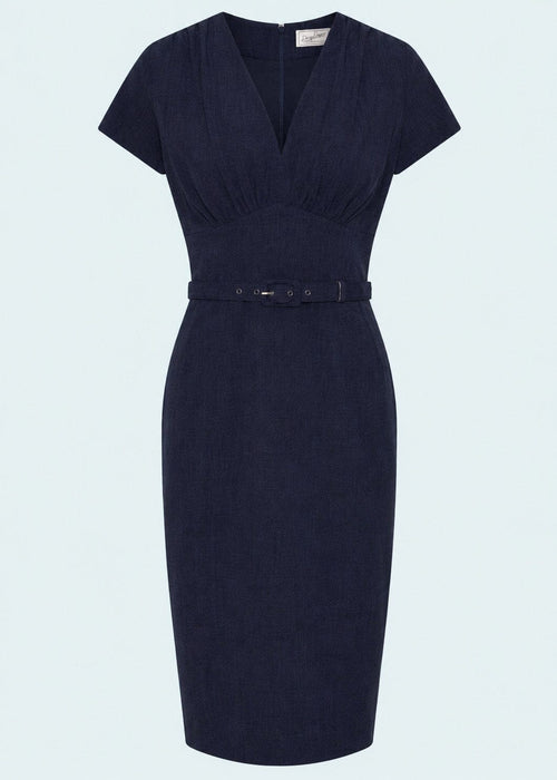 Holly pencilkjole - navy linen look