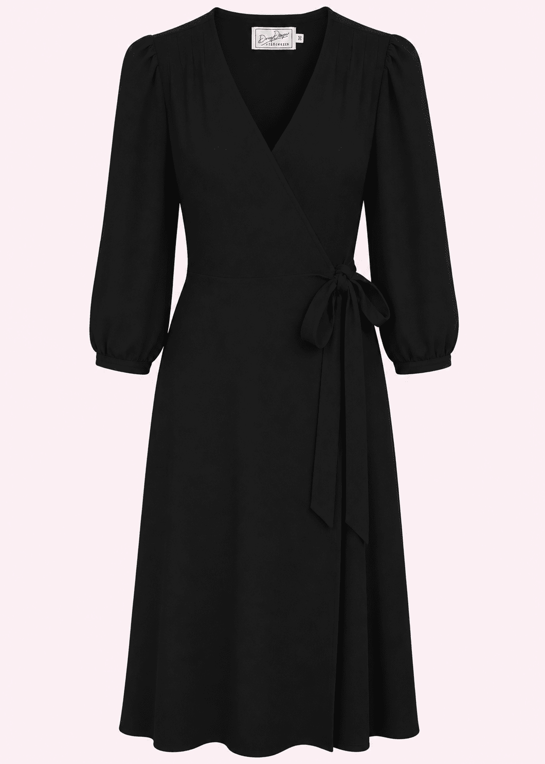 Jane slåom kjole med 3/4 ærmer - sort linen look slåom kjole Daisy Dapper 