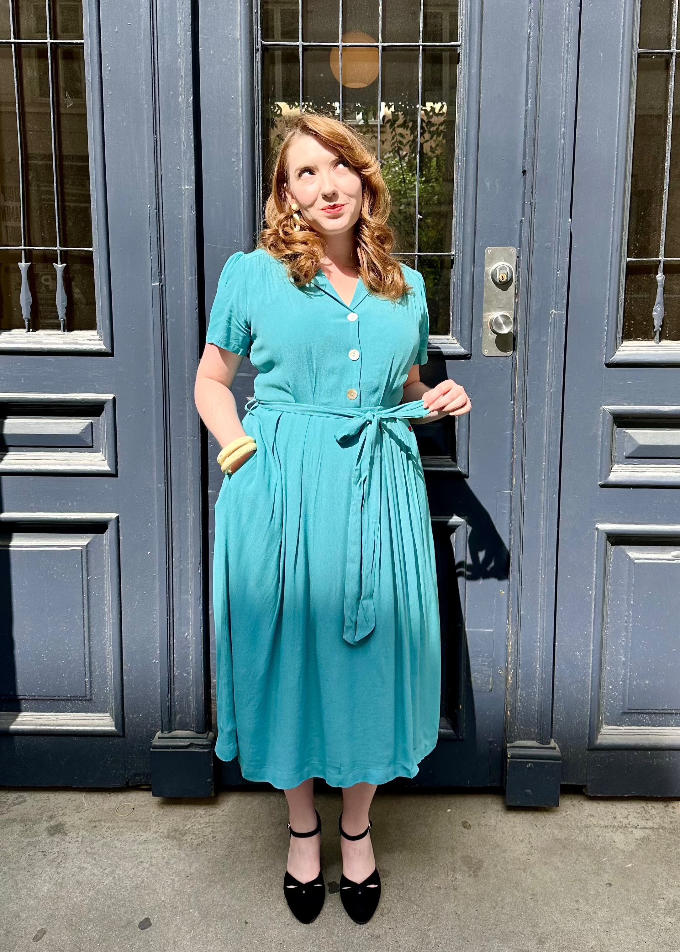 Katherine skjortekjole i teal skjortekjole Weekend Doll 