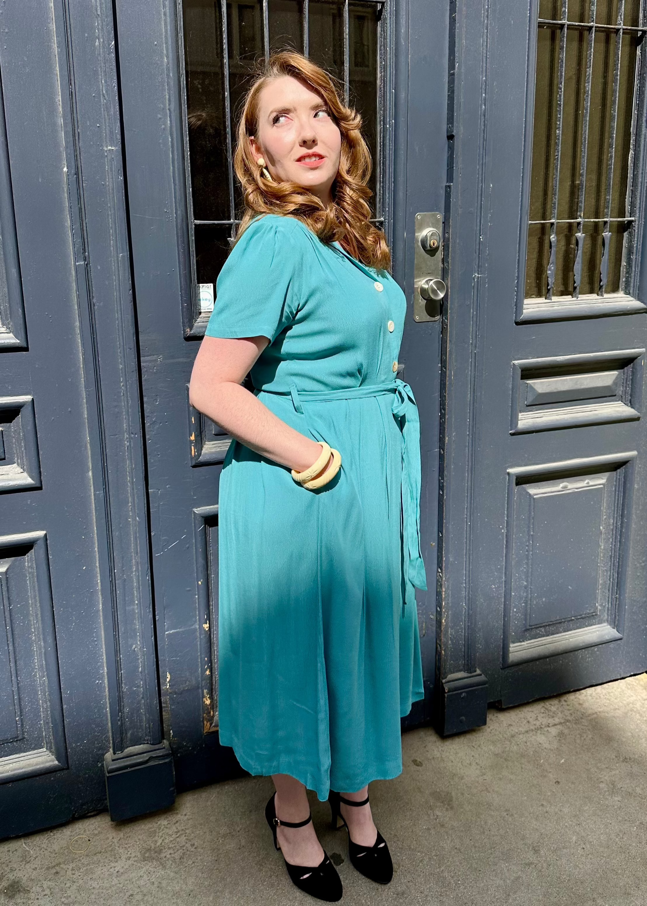 Katherine skjortekjole i teal skjortekjole Weekend Doll 