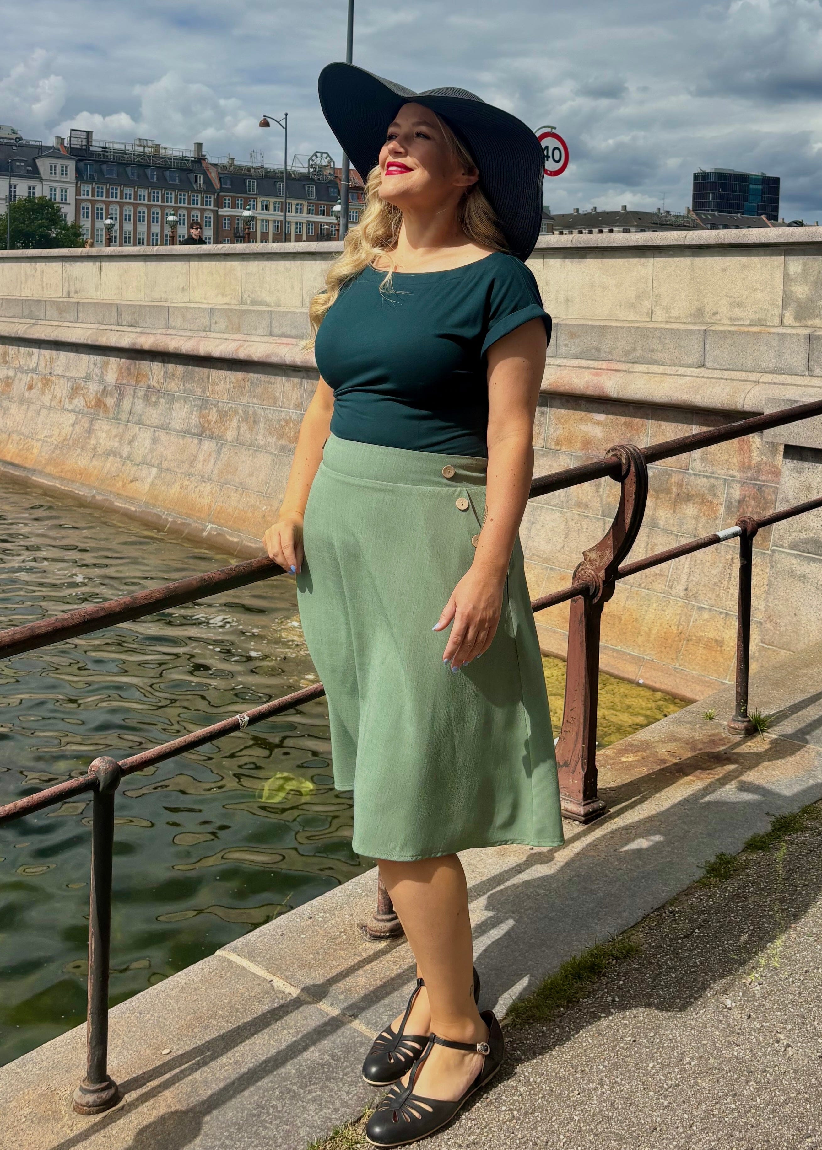 Kortærmet vendbar boatneck top - flaske grøn jersey top Daisy Dapper 