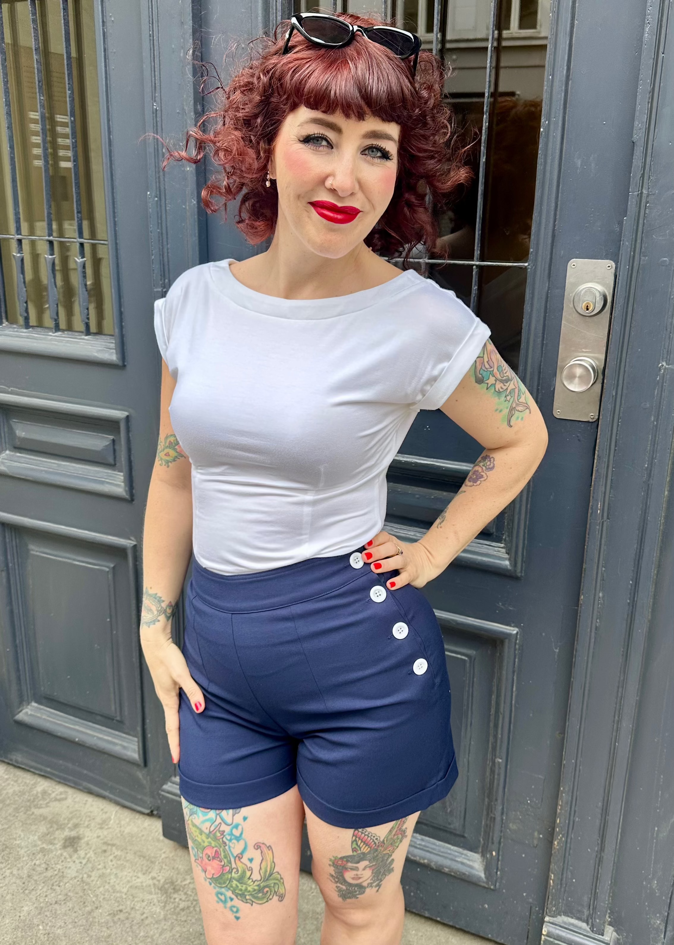 Kortærmet vendbar boatneck top i hvid jersey top Daisy Dapper 