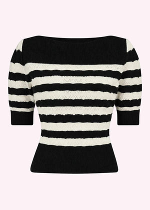 Lana strikbluse - Black/ ivory top Weekend Doll 