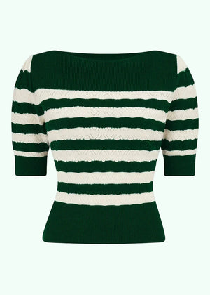 Lana strikbluse - Green/ ivory top Weekend Doll 