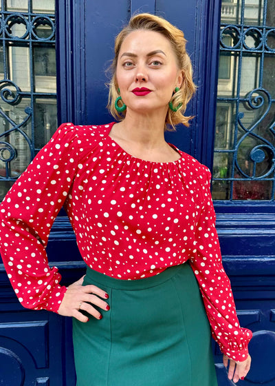 Lauren skjortebluse i rød med prikker bluse Weekend Doll 