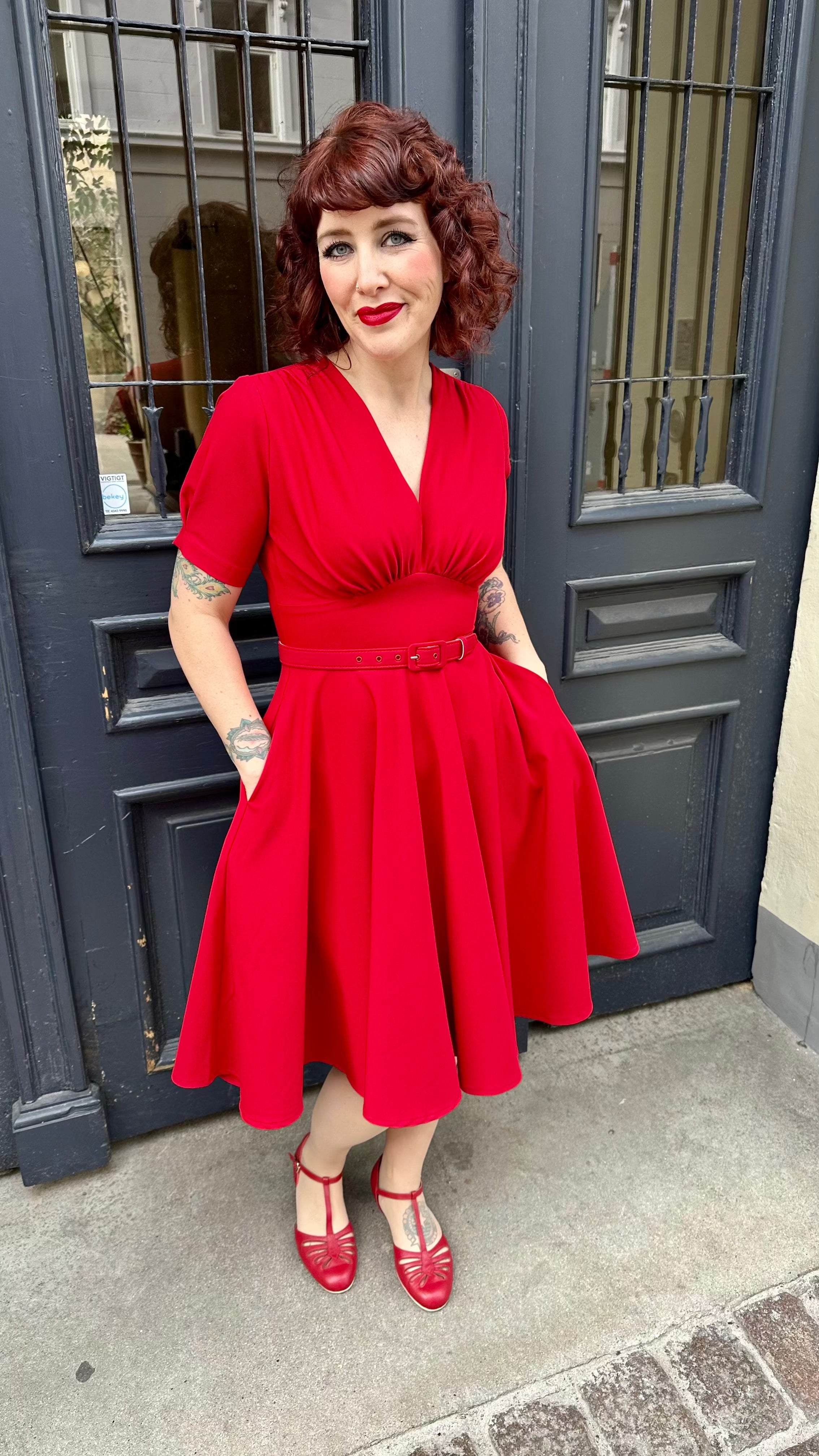 strapless open back dress Vintage 1950s Red Lace and Velvet Fit and Flare Dress with Off-the-Sho –  Very Breezy main image 0
