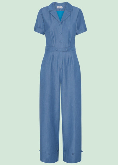 Maxine buksedragt med korte ærmer i denim blå buksedragter Daisy Dapper 