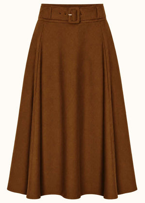 Midi nederdel med bælte - cognac linen look midi nederdel Daisy Dapper 