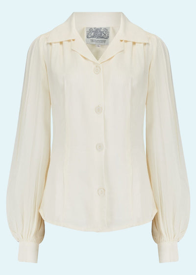 Poppy vintage stils Skjortebluse i creme langærmet skjorte Seamstress Of Bloomsbury 
