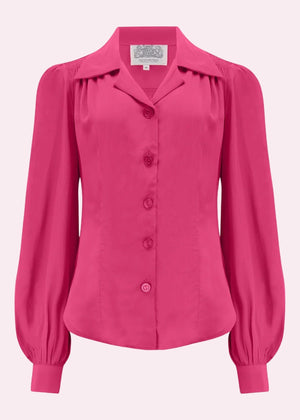 Poppy vintage stils skjortebluse i dyb pink toej Seamstress Of Bloomsbury 