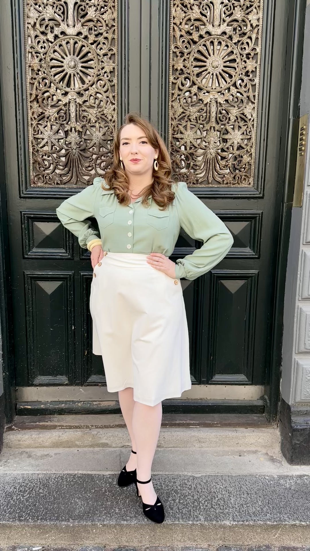 Light green shirt blouse in 1940s style from The House Of Foxy