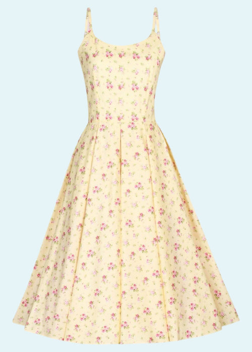 Priscilla swing dress - light yellow with roses
