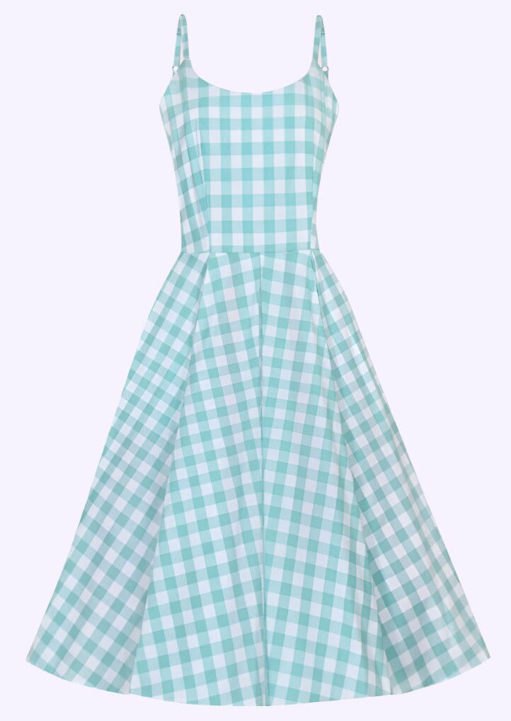 Priscilla swingkjole i store mint gingham tern Kjoler Pretty Dress Company 