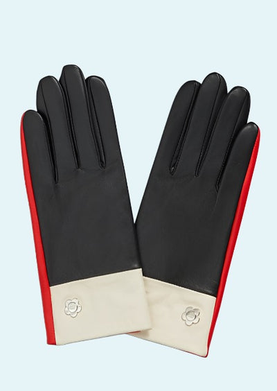 Retro handsker i sort, hvid og rød læder Accessories Mabel Sheppard 