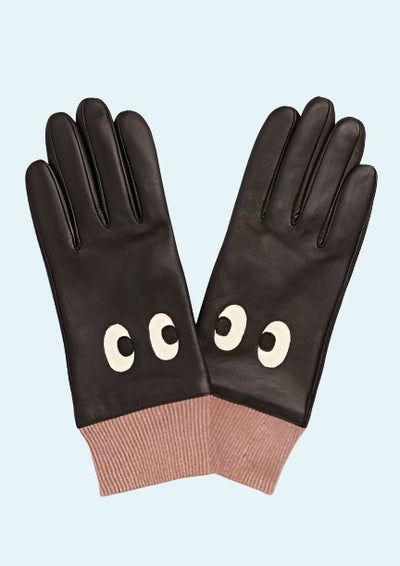 Retro handsker i sort læder med øjne Accessories Mabel Sheppard 