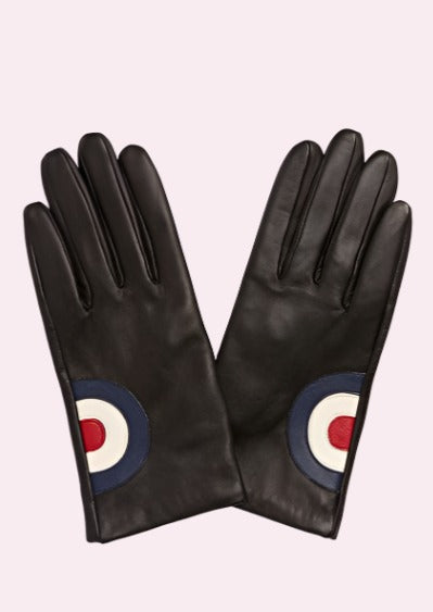 Retro handsker i sort læder med skydeskive Accessories Mabel Sheppard 