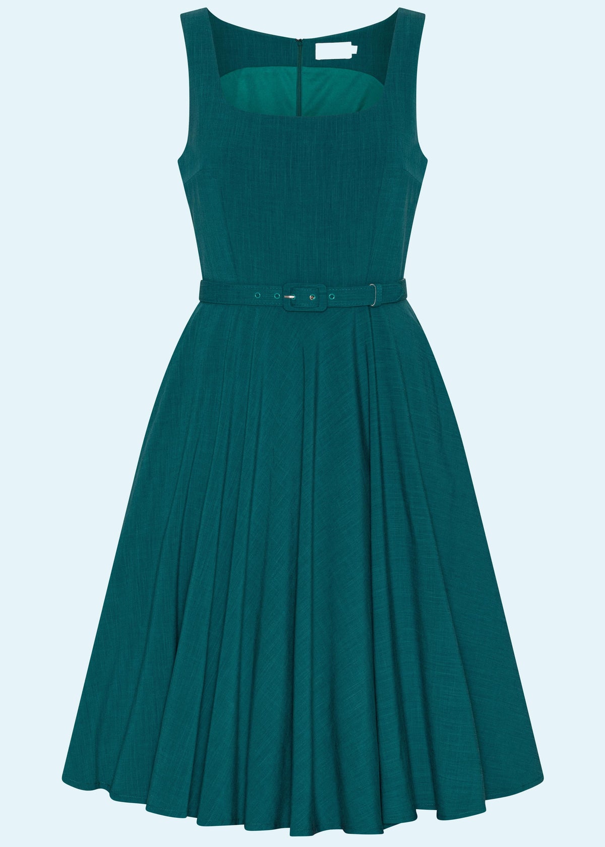rosies closet green dress Rosie swing in teal blue from Daisy Dapper model-lisa