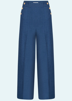 Sally højtaljede bukser med knapper i blå denim-look bukser Daisy Dapper 