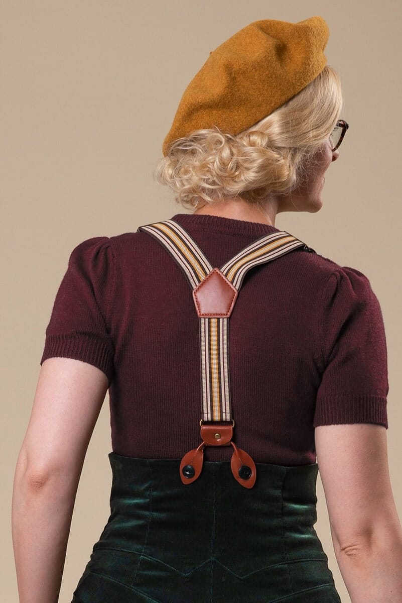 Sassy suspenders seler i 'Brown Stripe' tøj Mondo Kaos 