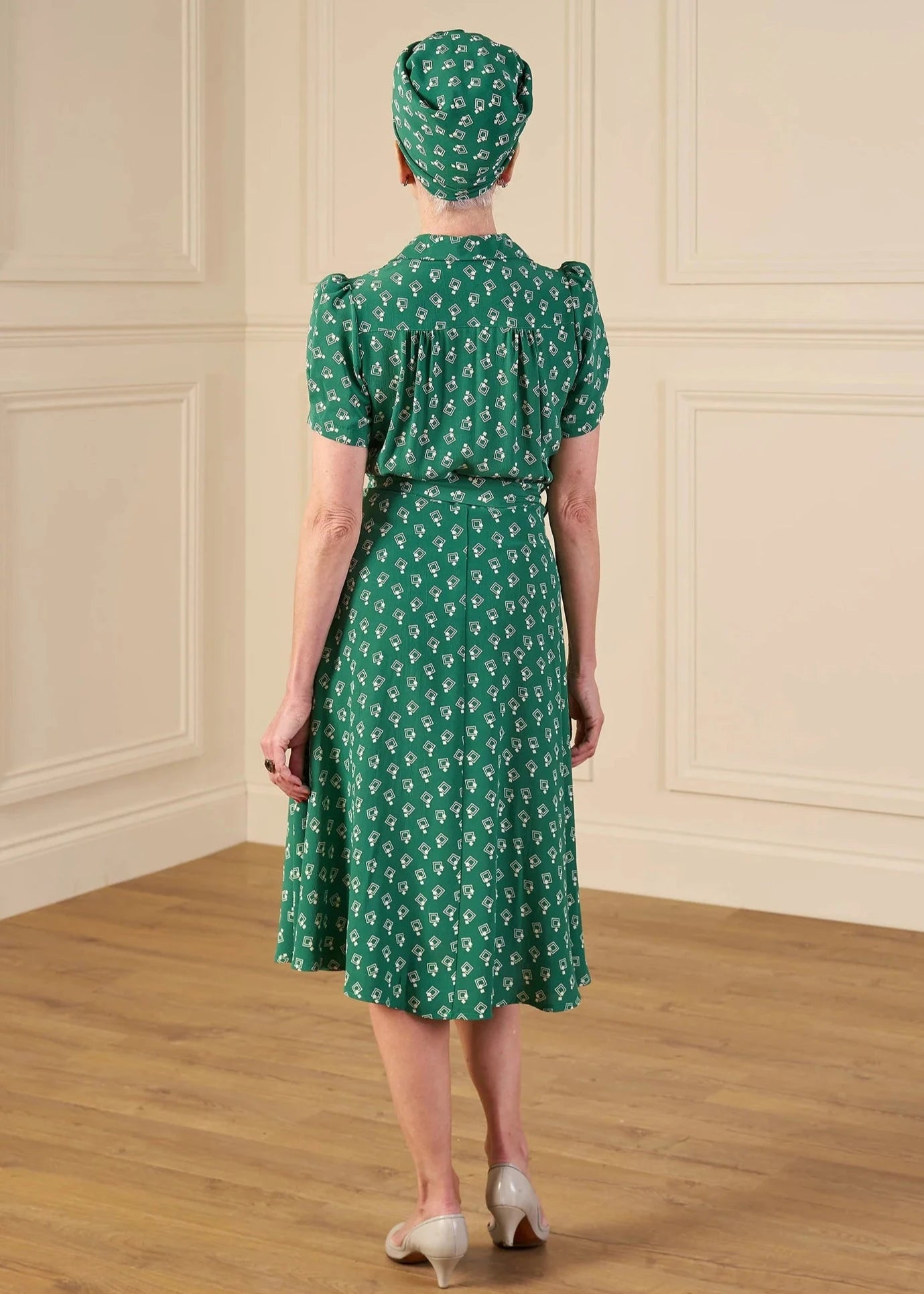Skjortekjole i 1940'er stil i grøn 'Diamond Deco' Kjoler House of Foxy 