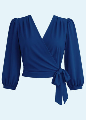 Slåom bluse med 3/4 lange ærmer - navy linen look slåom bluse Daisy Dapper 