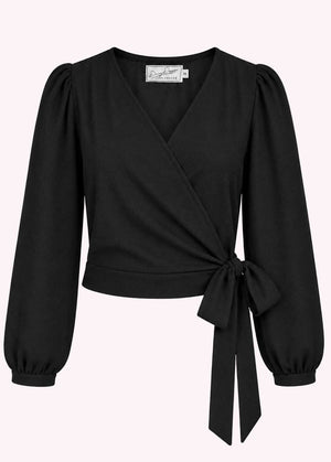 Slåom bluse med 3/4 lange ærmer - sort linen look slåom bluse Daisy Dapper 