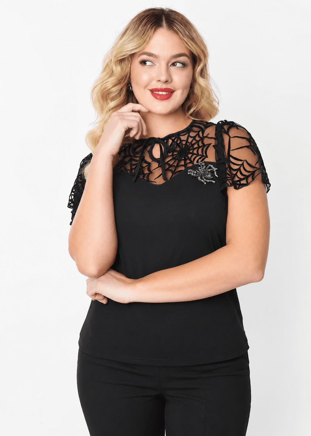 'Spiderweb' Top inkl broche bluse Unique Vintage 