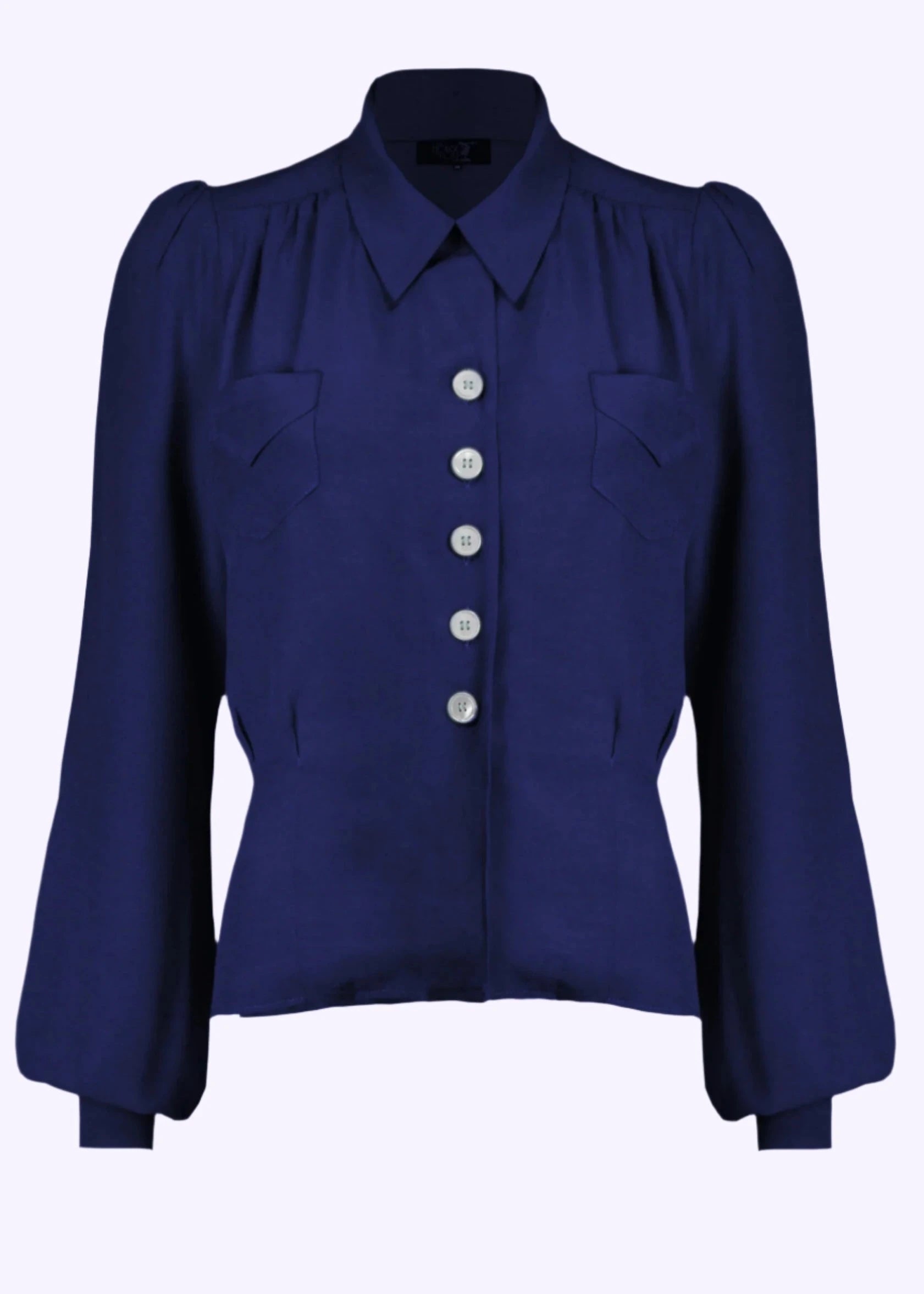 Sweetheart vintage stils skjorte i navy langærmet skjorte House of Foxy 