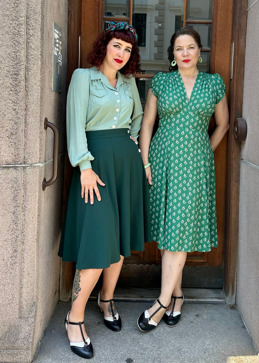 Vintage style A-line skirt in bottle green from House Of Foxy