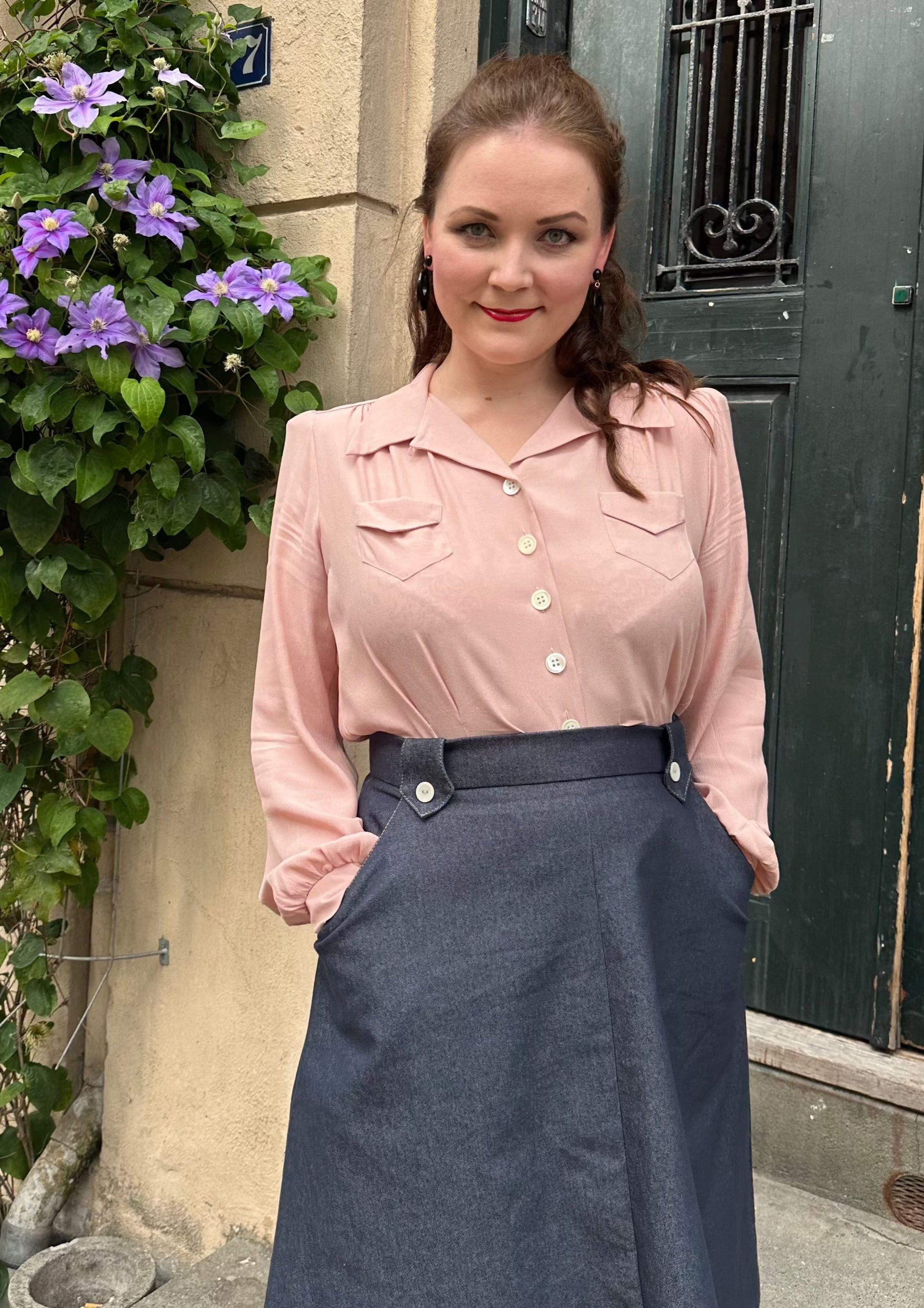 Sweetheart pink shirt blouse in 1940s style. Buy it here!