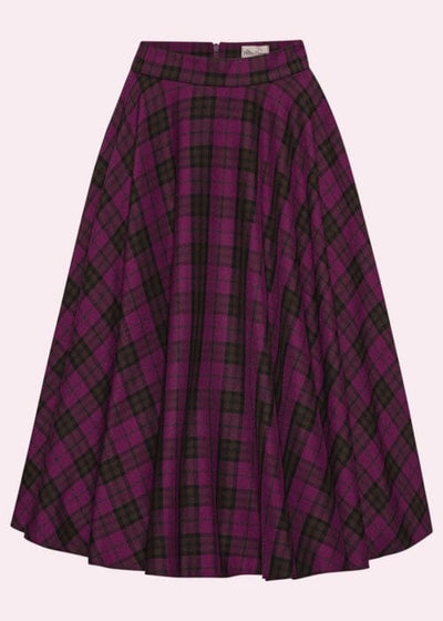 Swingnederdel i berry tartan swing nederdel Pretty Dress Company 