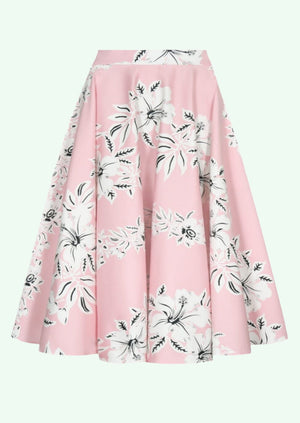 Swingnederdel i lys rosa med hawaiiblomster Nederdel Pretty Dress Company 