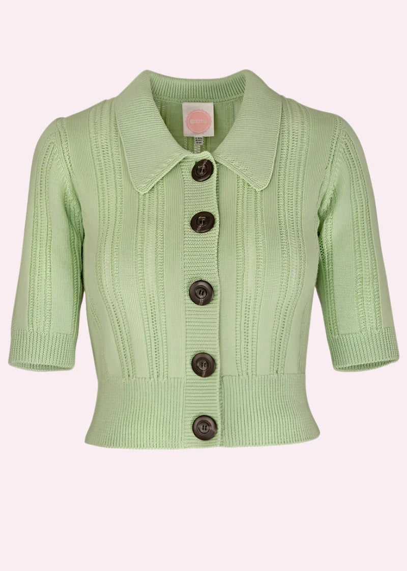 The Contrast Cardigan i lys jadegrøn strik Emmy Design 